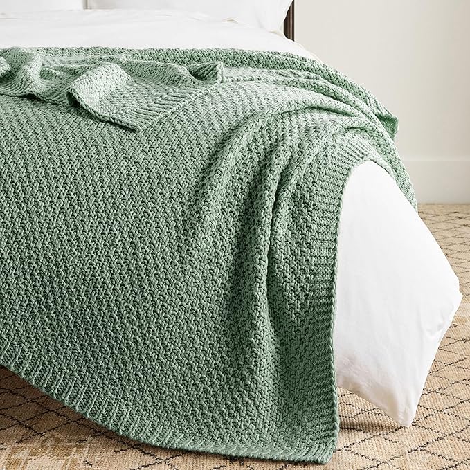 WDCOZY Chunky Cable Knit Throw Blanket Super Soft Warm Knitted Throw Blanket for Couch, Sofa, Chair, Bed Lightweight Breathable Cozy Comfortable Home Decorative Sage Green 50x60 Inches