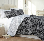 Southshore Fine Living, Inc. Black Quilt Queen Size, Oversized Quilt Bedding Set, Reversible Bed Ensemble, Floral Coverlet, Printed Bedspread 3-Piece with Two Matching Pillow Shams, Full/Queen, Black