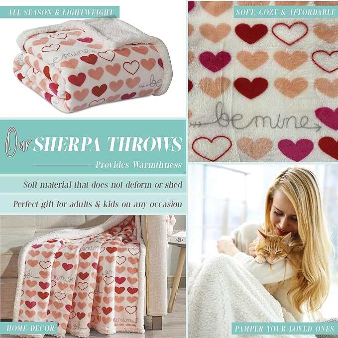 Elegant Comfort Throw Blanket, Reversible Sherpa Flannel, Ultra-Soft, Fuzzy, Cozy and Plush- All Season Lightweight Decorative Throw, 50 x 60 inches, Isabella Sherpa Throw (Pack of 2)