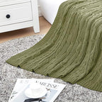 Aormenzy Cable Knit Throw Blankets 50 x 60 Inches, Soft Cozy and Lightweight Knitted Blanket, Machine Washable Acrylic Blanket, Decorative Throw Blanket for Couch Sofa Bed, Olive Green