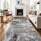 4x10 ft Extra Wide Hallway Rug – Non-Slip Washable Large Carpet Runner for Kitchen, Indoor Entryway, Modern Abstract Low-Pile Thin Floor Mat for Bedroom, Living Room, Dining Room (Black Grey,4x10)