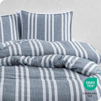 Bare Home Bedding Duvet Cover Full Size - Premium 1800 Super Soft Collection - Lightweight, Cooling Duvet Cover - Soft Breathable (Full, Stripe - Heathered Midnight Blue)