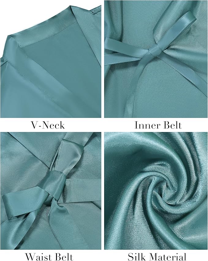 Vlazom Womens Kimono Robes Dressing Gown Satin Bathrobe Nightdress Short Style Bridal Robe