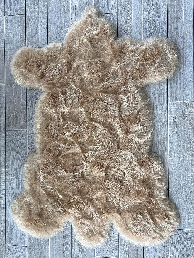 LAMBZY Bear Skin Rug Super Soft Fluffy Faux Fur for Bedroom Floor Sofa Living Room High-Density Plush Shaggy Carpet Sofa Cover Bedside Sheepskin Rug (5'x7', Beige)