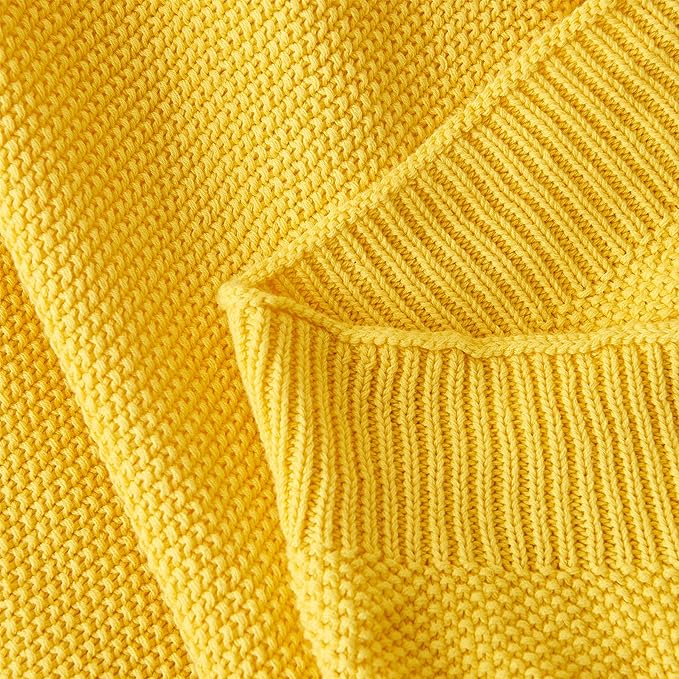 Longhui bedding Lemon Bright Yellow Cotton Cable Knit Throw Blanket for Couch Sofa Chair Home Decorative, Woven Throw Blankets 50 x 60 Inch 2.1 Pounds with a Washing Bag