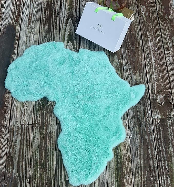 Africa Map Faux Fur Area Rug &Throw- Client Call it Impactful Gift -Teal -3x3 ft