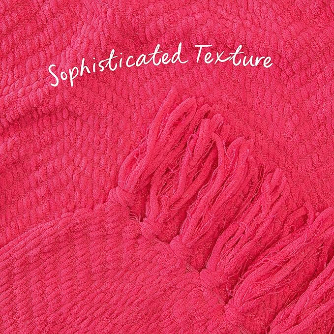 Chanasya Premium Textured Knit Throw Blanket with Tassels - Soft, Cozy Blanket for Couch, Bed, Living Room - 50" x 65” - Azalea