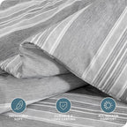 Bare Home Bedding Duvet Cover Full Size - Premium 1800 Super Soft Collection - Lightweight, Duvet Cover - Soft Textured Bedding (Full, Stripe - Heathered Charcoal)