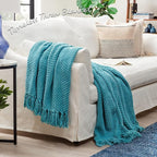Chanasya Premium Textured Knit Throw Blanket with Tassels - Soft, Cozy Blanket for Couch, Bed, Living Room - 50" x 65” - Aqua