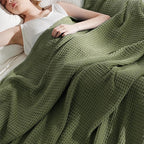Bedsure Gentlesoft 100% Cotton Blanket King Size for Bed - Breathable and Soft for Spring Summer, Thick Cozy Waffle Weave Blanket Gifts for Women, Olive Green, 104x90 inches
