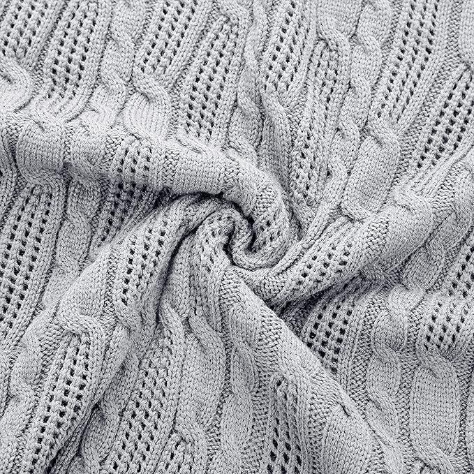 Aormenzy Cable Knit Throw Blankets 50 x 60 Inches, Soft Cozy and Lightweight Knitted Blanket, Machine Washable Acrylic Blanket, Decorative Throw Blanket for Couch Sofa Bed, Silver Grey