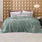 Bedsure Gentlesoft 100% Cotton Blanket Queen Size for Bed - Cooling Breathable and Soft for Spring Summer, Thick Cozy Waffle Weave Blanket Gifts for Women, Sage Green, 90x90 Inches