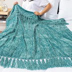 Pavilia Teal Green Throw Blanket for Couch, Twin Size Bed, Chenille, Soft Knit Woven Turquoise with Tassel, Decorative Textured for Living Room, 60x80