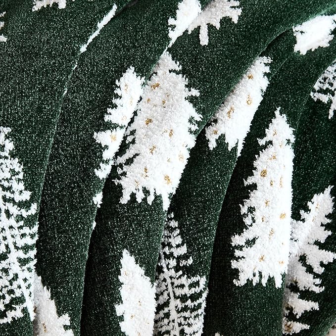 WDCOZY Christmas Throw Blanket Christmas Tree Reversible Super Soft Knitted Couch Bed Sofa Microfiber Chenille Luxurious Home Decor Warm Cozy Comfy Lightweight Holiday Blanket Winter 50x60 Green