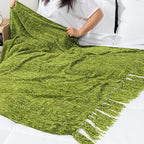 PAVILIA Olive Green Chenille Throw Blanket for Couch Sofa, Soft Olive Knit Throw with Tassel, Decorative Blanket for Bed Chair Living Room, Olive Green 50x60