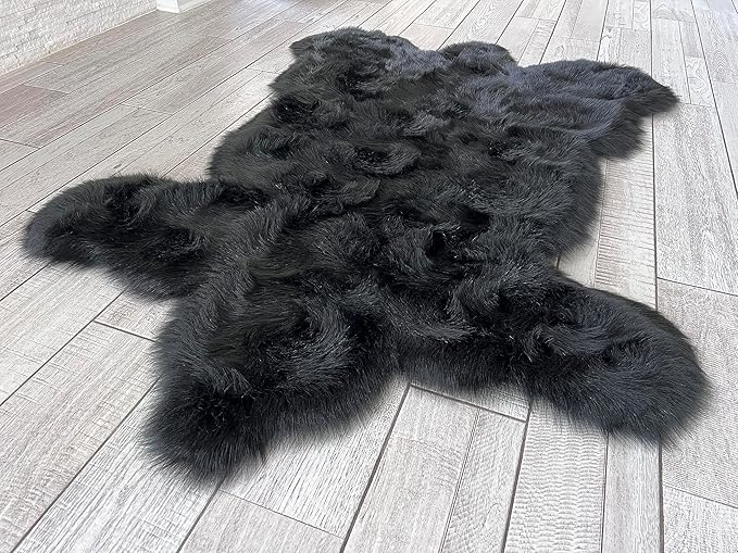 LAMBZY Bear Skin Rug Super Soft Fluffy Faux Fur for Bedroom Floor Sofa Living Room High-Density Plush Shaggy Carpet Sofa Cover Bedside Sheepskin Rug (5'x7', Black)