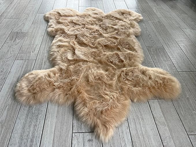 LAMBZY Bear Skin Rug Super Soft Fluffy Faux Fur for Bedroom Floor Sofa Living Room High-Density Plush Shaggy Carpet Sofa Cover Bedside Sheepskin Rug (4'x6', Beige)