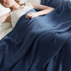 Bedsure Gentlesoft 100% Cotton Blanket King Size for Bed - Cooling Breathable and Soft for Spring Summer, Thick Cozy Waffle Weave Blanket Gifts for Women, Navy, 104x90 inches