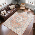 CRYPTOLITE 9x11 Area Rug for Living Room, Modern Washable Rug Non Slip Low Pile Large Area Rugs for Living Room, Bedroom, Farmhouse, Dining Room,Orange