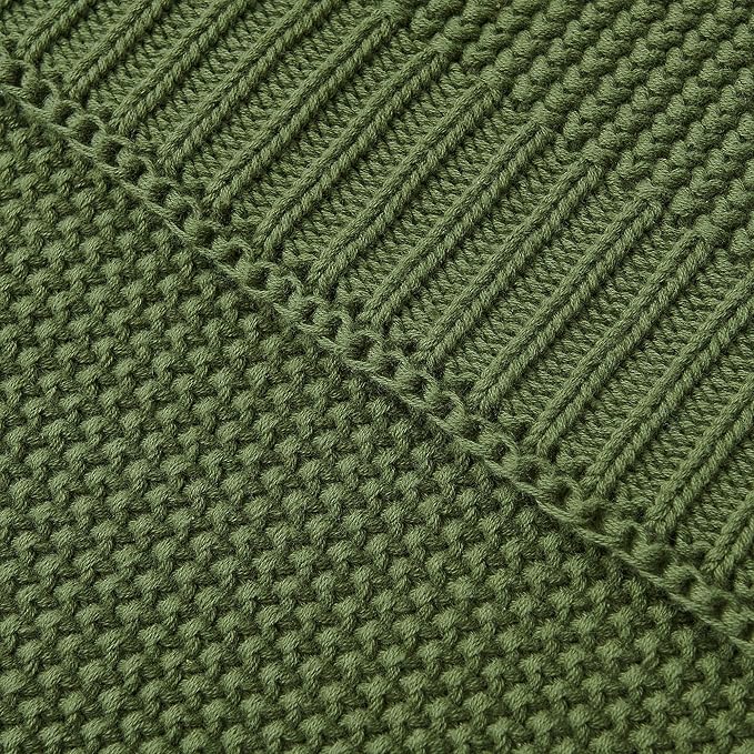 Longhui bedding Olive Green Cotton Cable Knit Throw Blanket for Couch Sofa Bed, Home Decorative Lightweight Knitted Blankets with Bonus Laundering Bag, 60“ x 80”, Machine Washable