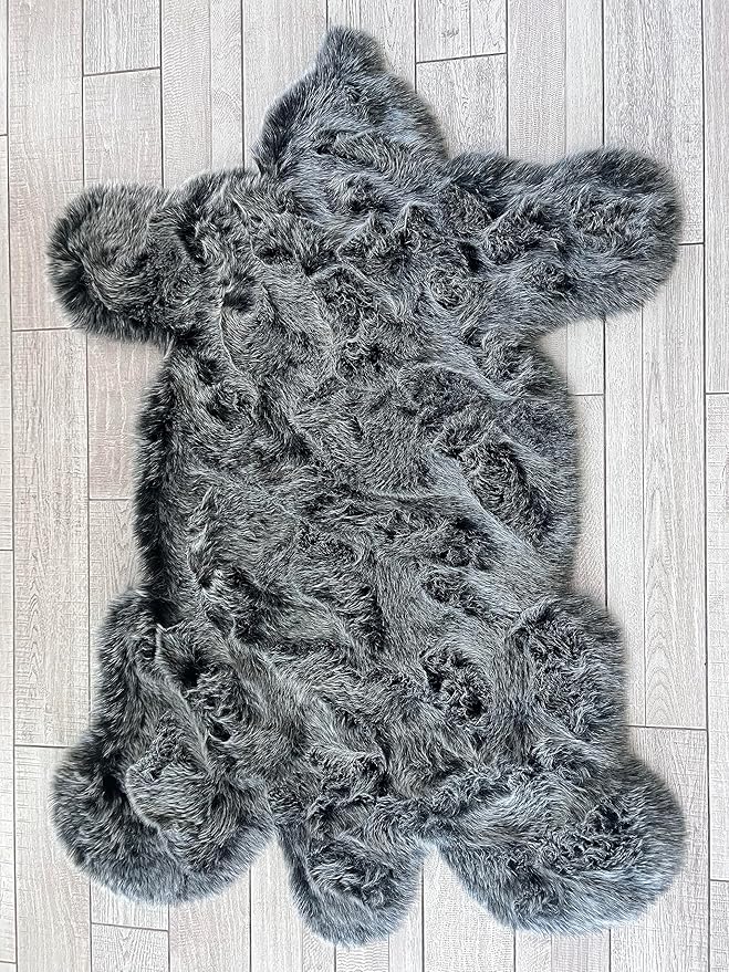 LAMBZY Bear Skin Rug Super Soft Fluffy Faux Fur for Bedroom Floor Sofa Living Room High-Density Plush Shaggy Carpet Sofa Cover Bedside Sheepskin Rug (6'x9', Black/White)