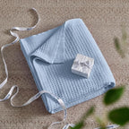 Bedsure Gentlesoft 100% Cotton Throw Blanket for Couch 50x70 inches - Cooling Breathable and Soft for Spring Summer, Waffle Weave Throw Blanket for Office, Sky Blue