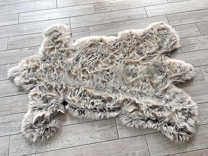 LAMBZY Bear Skin Rug Super Soft Fluffy Faux Fur for Bedroom Floor Sofa Living Room High-Density Plush Shaggy Carpet Sofa Cover Bedside Sheepskin Rug (4'x6', Brown/Beige)