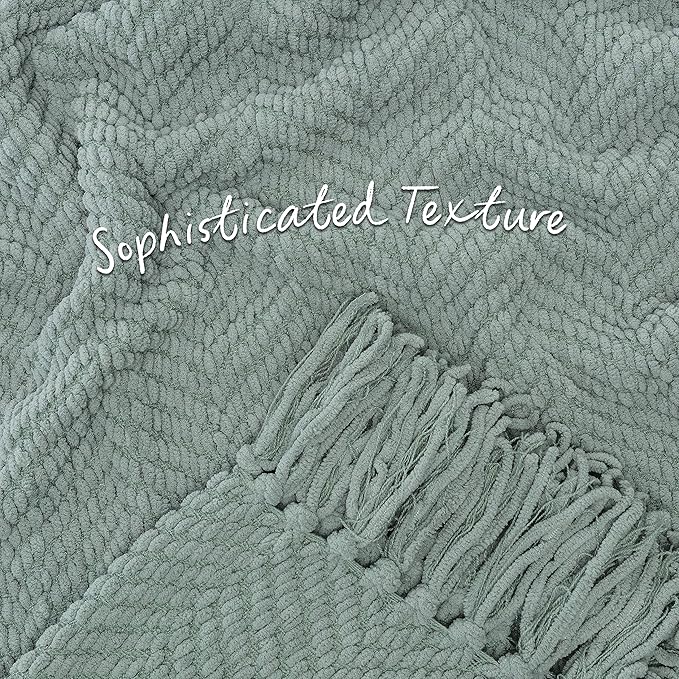 Chanasya Premium Textured Knit Throw Blanket with Tassels - Soft, Cozy Blanket for Couch, Bed, Living Room - 50" x 65” - Tan Sage