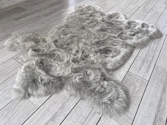 LAMBZY Bear Skin Rug Super Soft Fluffy Faux Fur for Bedroom Floor Sofa Living Room High-Density Plush Shaggy Carpet Sofa Cover Bedside Sheepskin Rug (3'x5', Grey)
