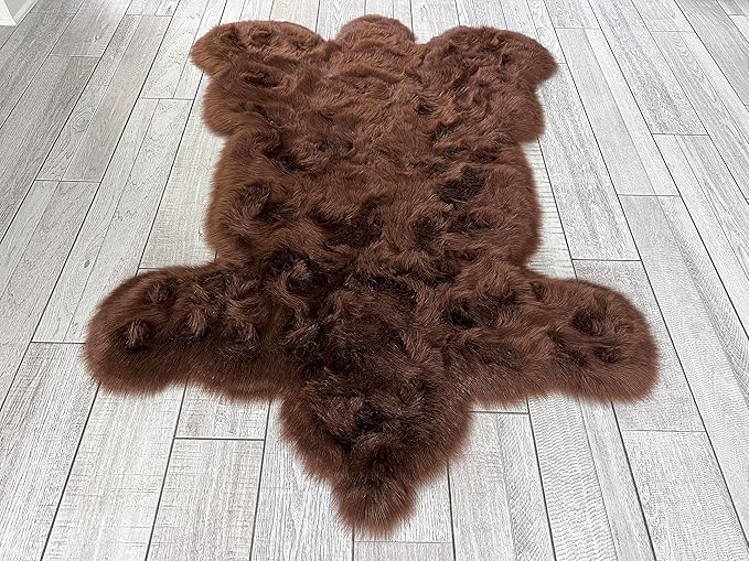 LAMBZY Bear Skin Rug Super Soft Fluffy Faux Fur for Bedroom Floor Sofa Living Room High-Density Plush Shaggy Carpet Sofa Cover Bedside Sheepskin Rug (5'x7', Brown)