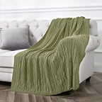 Aormenzy Cable Knit Throw Blankets 50 x 60 Inches, Soft Cozy and Lightweight Knitted Blanket, Machine Washable Acrylic Blanket, Decorative Throw Blanket for Couch Sofa Bed, Olive Green