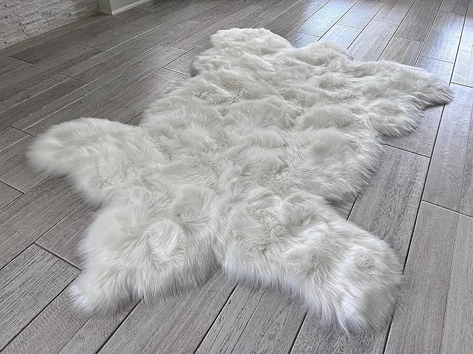 LAMBZY Bear Skin Rug Super Soft Fluffy Faux Fur for Bedroom Floor Sofa Living Room High-Density Plush Shaggy Carpet Sofa Cover Bedside Sheepskin Rug (6'x9', White)