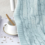 Aormenzy Cable Knit Throw Blankets 50 x 60 Inches, Soft Cozy and Lightweight Knitted Blanket, Machine Washable Acrylic Blanket, Decorative Throw Blanket for Couch Sofa Bed, Aqua Blue