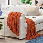 Chanasya Premium Textured Knit Throw Blanket with Tassels - Soft, Cozy Blanket for Couch, Bed, Living Room - 50" x 65” - Orange