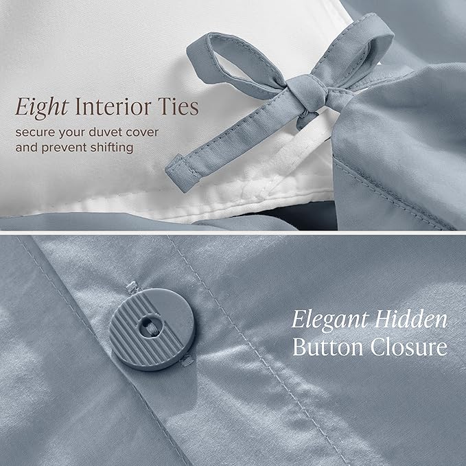 Bare Home 100% Organic Cotton California King Duvet Cover Set - Crisp Percale Weave - Lightweight & Breathable - Cooling Duvet Cover Set (California King, Dusty Blue)