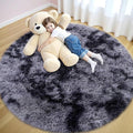 OLANLY Light Grey Tie-dye Round Rugs for Bedroom - Machine Washable, 5x5 Feet Circle Area Rugs for Living Room, Soft and Fluffy Shaggy Carpet for Teen Girls and Boys, Dorms, Home Decor Aesthetic