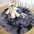 OLANLY Light Grey Tie-dye Round Rugs for Bedroom - Machine Washable, 5x5 Feet Circle Area Rugs for Living Room, Soft and Fluffy Shaggy Carpet for Teen Girls and Boys, Dorms, Home Decor Aesthetic