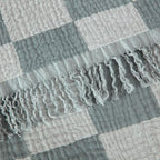 Chezmoi Collection Kendall Checkered Cotton Muslin Throw Blanket 50" W x 60" L, Knit Woven Gauze Blanket with Frayed Tassels for Bed Couch Travel Lightweight Breathable Cozy Throw, Gray/White