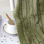 Aormenzy Cable Knit Throw Blankets 50 x 60 Inches, Soft Cozy and Lightweight Knitted Blanket, Machine Washable Acrylic Blanket, Decorative Throw Blanket for Couch Sofa Bed, Olive Green
