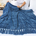 PAVILIA Blue Chenille Throw Blanket for Couch Sofa, Soft Knit Throw with Tassel, Decorative Blanket for Bed Chair Living Room, Blue 50x60