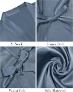 Vlazom Womens Kimono Robes Dressing Gown Satin Bathrobe Nightdress Short Style Bridal Robe