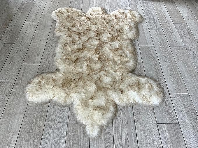 LAMBZY Bear Skin Rug Super Soft Fluffy Faux Fur for Bedroom Floor Sofa Living Room High-Density Plush Shaggy Carpet Sofa Cover Bedside Sheepskin Rug (5'x7', White/Brown)