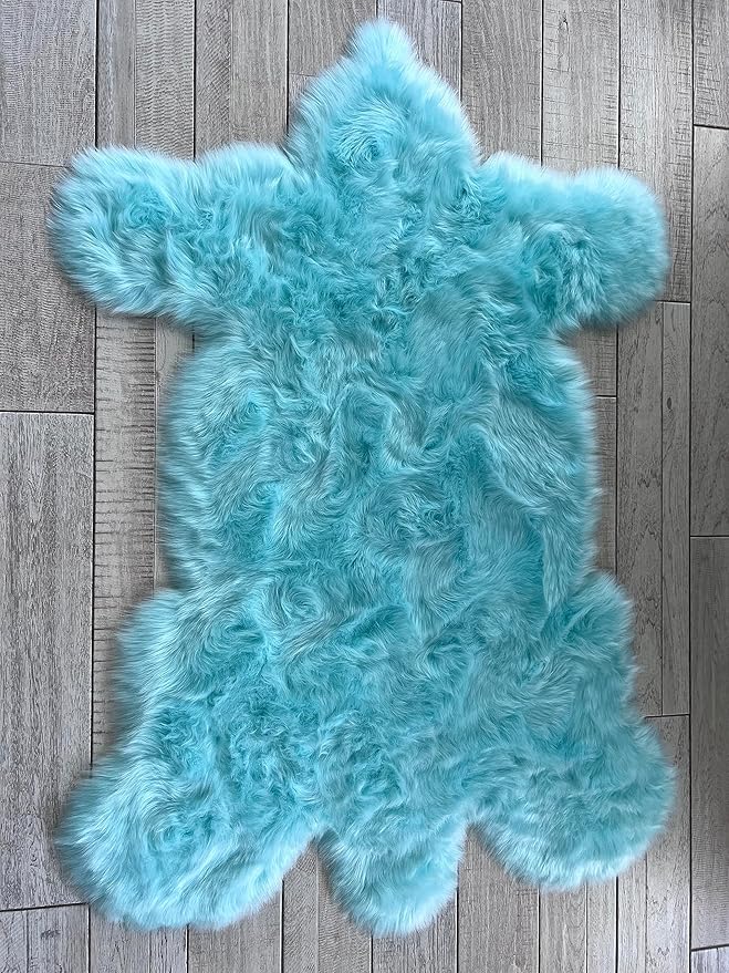 LAMBZY Bear Skin Rug Super Soft Fluffy Faux Fur for Bedroom Floor Sofa Living Room High-Density Plush Shaggy Carpet Sofa Cover Bedside Sheepskin Rug (3'x5', Blue)