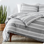Bare Home Bedding Duvet Cover Full Size - Premium 1800 Super Soft Collection - Lightweight, Duvet Cover - Soft Textured Bedding (Full, Stripe - Heathered Charcoal)