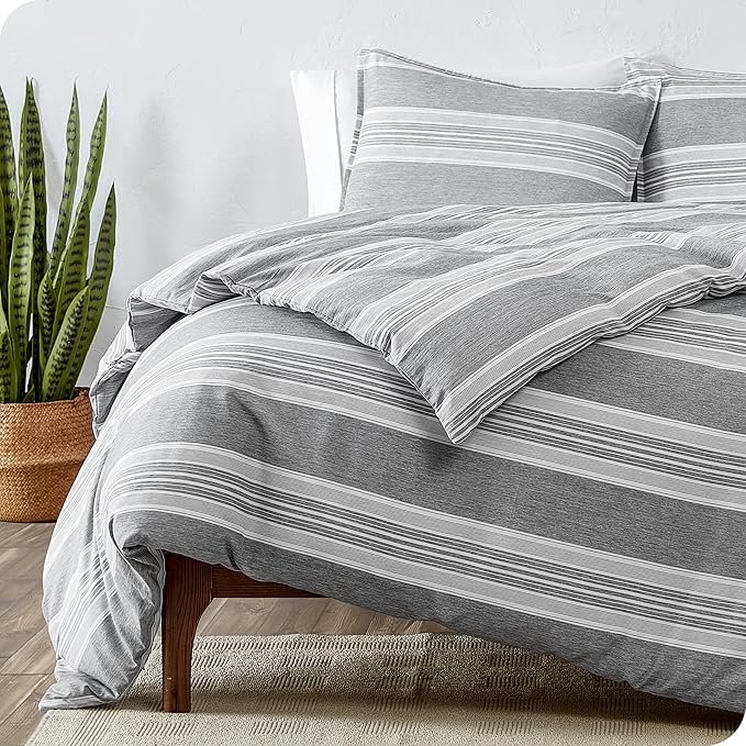 Bare Home Duvet Cover - Extra Long Size Bedding Set - Premium 1800 Super Soft Collection - Lightweight, Cooling - Soft Breathable Duvet Cover (Twin/Twin XL, Stripe - Heathered Charcoal)