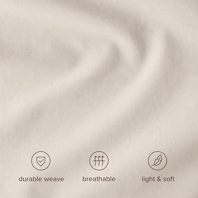 Bare Home 100% Organic Cotton Extra Long Duvet Cover Set - Crisp Percale Weave - Lightweight & Breathable - Cooling Duvet Cover Set (Twin/Twin XL, French Beige)