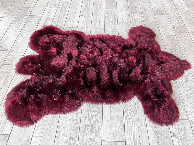 LAMBZY Bear Skin Rug Super Soft Fluffy Faux Fur for Bedroom Floor Sofa Living Room High-Density Plush Shaggy Carpet Sofa Cover Bedside Sheepskin Rug (6'x9', Burgundy)