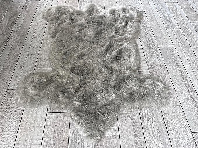 LAMBZY Bear Skin Rug Super Soft Fluffy Faux Fur for Bedroom Floor Sofa Living Room High-Density Plush Shaggy Carpet Sofa Cover Bedside Sheepskin Rug (4'x6', Grey)